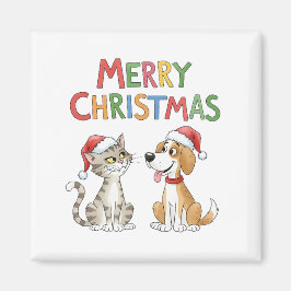 かわいいメリークリスマス猫とサンタハットを飼った犬 マグネット