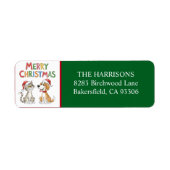 かわいいメリークリスマス猫と犬の差出人住所 ラベル (正面)