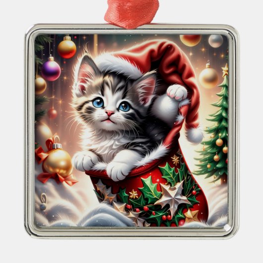 かわいいメリークリスマス猫 メタルオーナメント (正面)