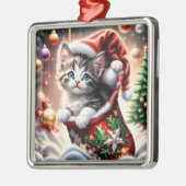 かわいいメリークリスマス猫 メタルオーナメント (左)