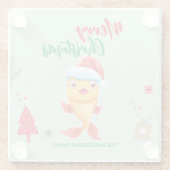 かわいいメリークリスマス金ゴールドフィッシュサンタスカーフ休日 ガラスコースター (裏面)