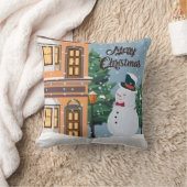 かわいいメリークリスマス雪だるま冬のシーン クッション (ブランケット)