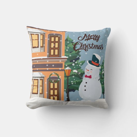 かわいいメリークリスマス雪だるま冬のシーン クッション (正面)