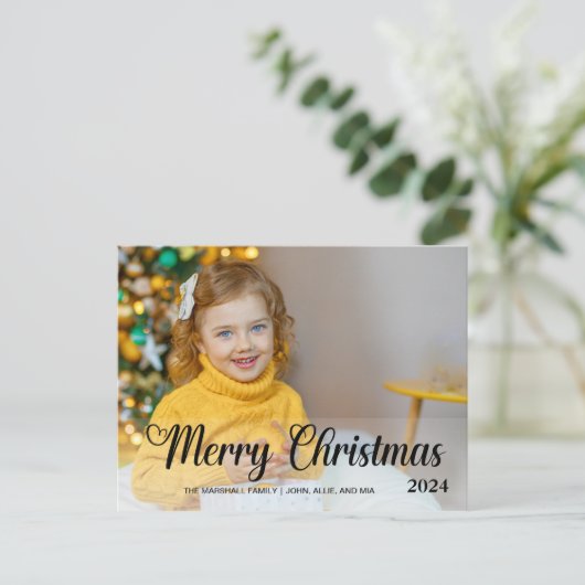 かわいいメリークリスマス2024写真タイポグラフィ シーズンポストカード (スタンド正面)