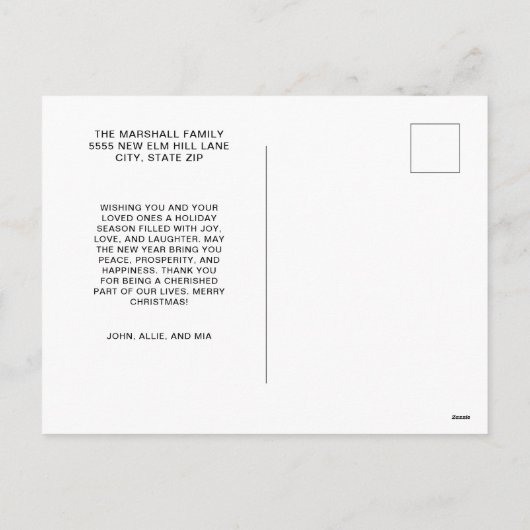 かわいいメリークリスマス2024写真タイポグラフィ シーズンポストカード (裏面)