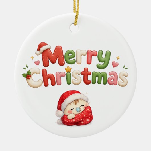 かわいいメリークリスマス セラミックオーナメント (正面)