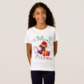 かわいいメリークリスマス・パピーギフトと雪の結晶 Tシャツ (正面フル)