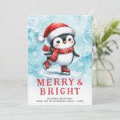 かわいいメリークリスマス&ブライトアイススケートで滑るペンギン シーズンカード (スタンド正面)