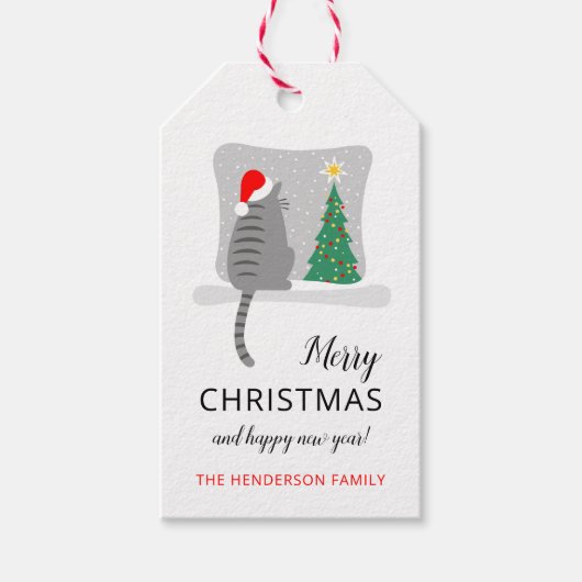 かわいいメリーメオウィクリスマスツリーキャット雪 ギフトタグ (正面)