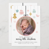 かわいいメリー小さなクリスマス装飾写真誕生 案内状 (正面/裏面)