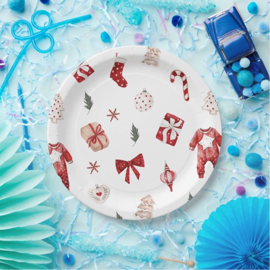 かわいいメリー小さな赤い冬のクリスマスベビーシャワー ペーパープレート (パーティー)