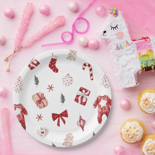 かわいいメリー小さな赤い冬のクリスマスベビーシャワー ペーパープレート (パーティー)