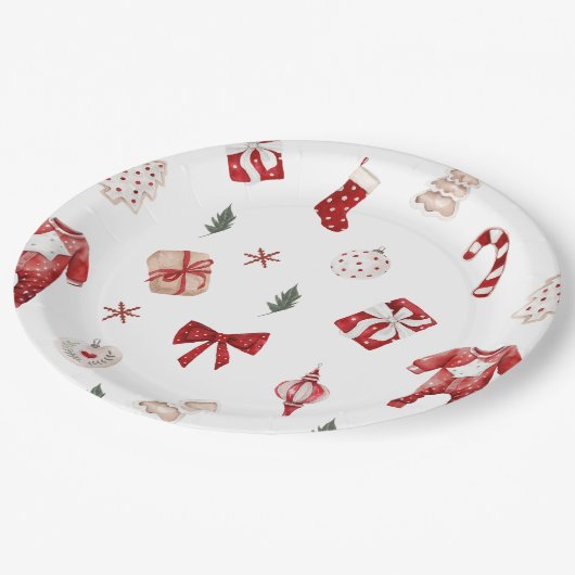 かわいいメリー小さな赤い冬のクリスマスベビーシャワー ペーパープレート (アングル)