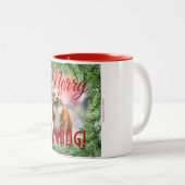 かわいいメリー馬鹿め！」 ドッグフォトクリスマスリース ツートーンマグカップ (正面右)