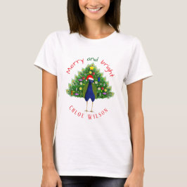 かわいいメリー&ブライト クリスマスツリー クジャク Tシャツ