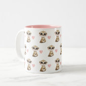 かわいいメルカットとハート柄 ツートーンマグカップ (正面左)