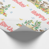 かわいいメルカット子ども動物光沢ハッピーバースデー ラッピングペーパー (角)