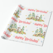 かわいいメルカット子ども動物光沢ハッピーバースデー ラッピングペーパー (アンロールド)