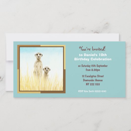 かわいいメルカット誕生日招待状フォトカード (正面)