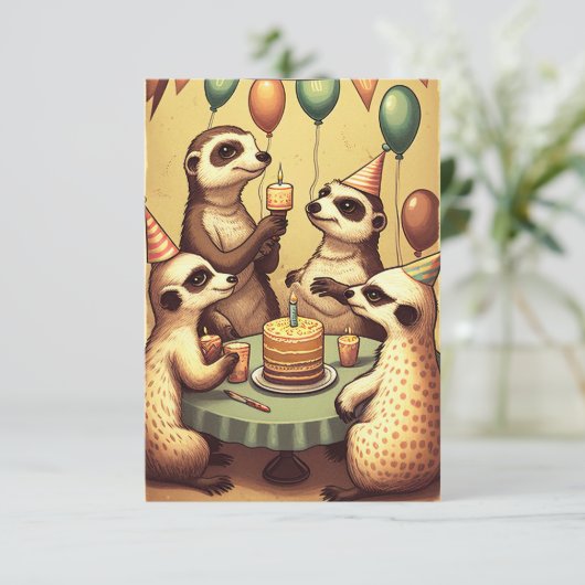 かわいいメルカツ誕生日パーティフラットグリーティングカード サンキューカード (スタンド正面)