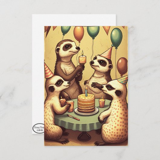 かわいいメルカツ誕生日パーティフラットグリーティングカード サンキューカード (正面/裏面)