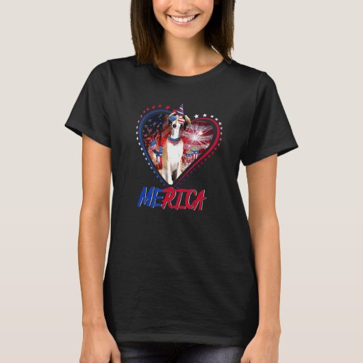 かわいいメルカボルゾイ&アメリカ国旗サングラス4日Ju Tシャツ (正面)