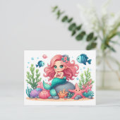 かわいいメルヘンな人魚と魚の友達のシーン ポストカード (スタンド正面)