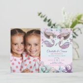 かわいいメルメイドツインズシスターバースデーパーティーの写真 招待状 (スタンド正面)