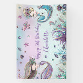 かわいいメルメイド誕生日プールパーティー背景へようこそ 横断幕 (縦)