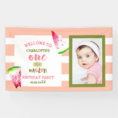 かわいいメロンおめでとう一歳の誕生日の写真 横断幕 (横)