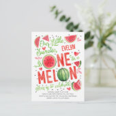 かわいいメロンに赤ちゃん女の子の夏の最初の誕生日 インビテーションポストカード (スタンド正面)