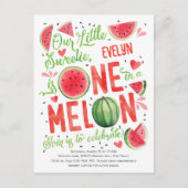 かわいいメロンに赤ちゃん女の子の夏の最初の誕生日 インビテーションポストカード (正面)
