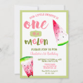 かわいいメロンの一つ誕生日ピンクグリーン 招待状 (正面)