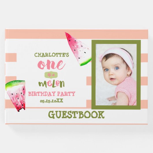 かわいいメロンの幸せ1歳の誕生日の水色 ゲストブック (正面)