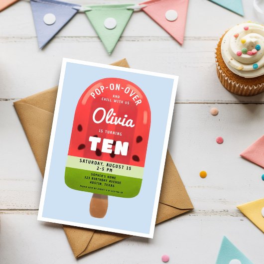かわいいメロンポッシクルガール10誕生日 招待状