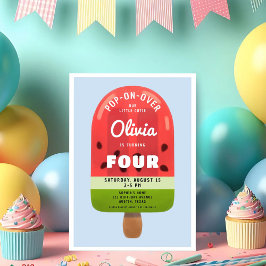 かわいいメロンポッシクル女の子4歳の誕生日 招待状