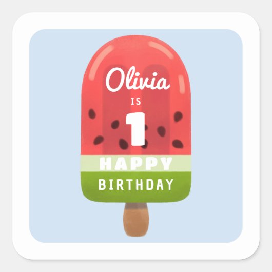 かわいいメロンポップ 幸せな誕生日 スクエアシール (正面)