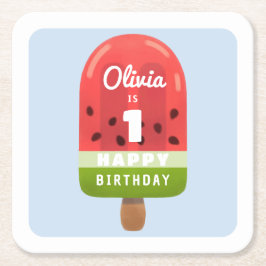 かわいいメロンポップ 1歳の誕生日 スクエアペーパーコースター