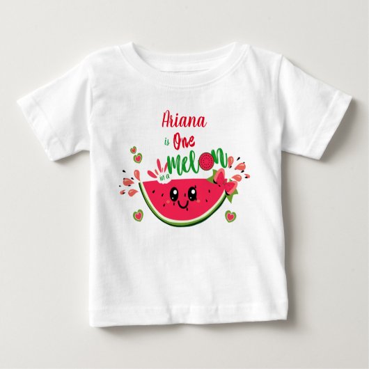 かわいいメロン ワン・イン・ア・メロン ガールの1歳の誕生日 ベビーTシャツ (正面)