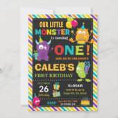 かわいいモカラフルンスター1歳の誕生日パーティー鮮やか 招待状 (正面)