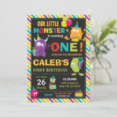 かわいいモカラフルンスター1歳の誕生日パーティー鮮やか 招待状 (スタンド正面)