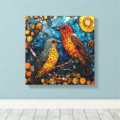 かわいいモザイクの鳥 キャンバスプリント (インサイチュ (ウッドフロア))