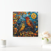 かわいいモザイクの鳥 スクエア壁時計 (ホーム)