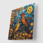 かわいいモザイクの鳥 スクエア壁時計 (傾斜)