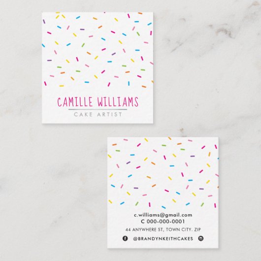 かわいいモダンおもしろいカラフルパーティーインスタグラムを振りかける スクエア名刺 (正面/裏面)