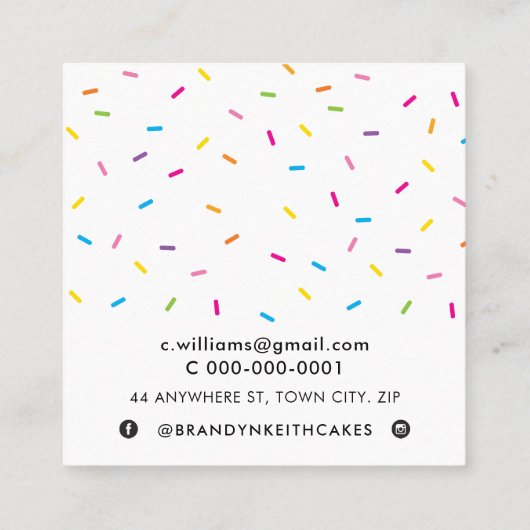 かわいいモダンおもしろいカラフルパーティーインスタグラムを振りかける スクエア名刺 (裏面)