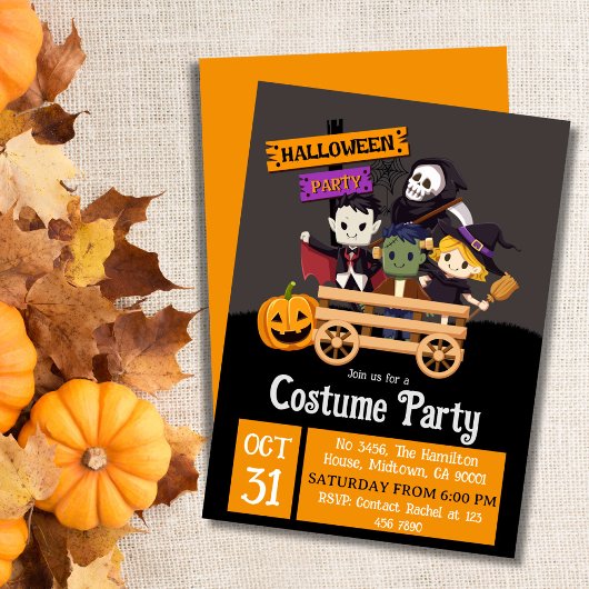 かわいいモダンおもしろいハロウィンの衣装パーティー 招待状