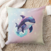 かわいいモダンかわいいオルカキラーホエールピンクとブルー クッション (ブランケット)