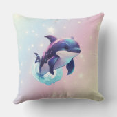 かわいいモダンかわいいオルカキラーホエールピンクとブルー クッション (裏面)