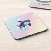 かわいいモダンかわいいオルカキラーホエールピンクとブルー コースター (左側)